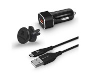 Promate AutoGear-QC3 QC 3.0 Car Charger with Heavy Duty Mesh Armored USB C Cable, Black