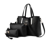 3 Pieces PU Leather Handbags Set for Women - Black