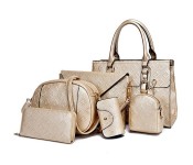 6 Pieces PU Leather Handbags Set for Women - Gold