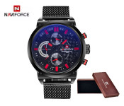 Naviforce 9068 Men Luxury Chronograph Stainless Steel Starp Watch - Red