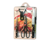 Delcasa DC1316 4 Pieces Kitchen Tool & Wooden Cutting Board Set - Black & Silver