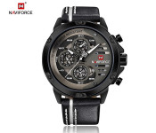 Naviforce 9110 Men Luxury Chronograph Leather Starp Watch - Black