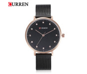Curren 9023 Stainless Steel Analog Quartz Watch For Women Black