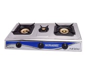 Sonashi SGB - 306SFFD Three Burner Stainless Steel Panel Gas Stove - Silver