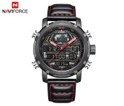 Naviforce 9160 Men Analog-Digital Leather Starp Watch - Red