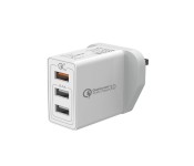 Promate Kraft-QC-UK 30W Quick Charge QC 3.0 Wall Charger with 3 USB Ports, White