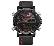 Naviforce 9134 Men Analog-Digital Leather Starp Watch - Red