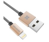 Promate LinkMate-LTF2 Heavy Duty Mesh Armored Data & Charge Cable with Lightning Connector - Gold