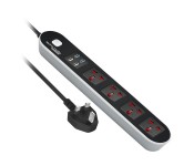 Promate PowerStrip-1.UK Universal 4 Way Outlets Power Extension with 4 USB Ports & Surge Protector Power Socket, Black
