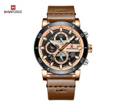Naviforce 9131 Men Luxury Chronograph Leather Starp Watch - Gold