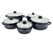 Sonashi SEW-015 Enamel Cookware Casserole Set with Lids, White Floral Design - 5 Pieces