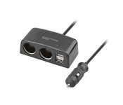 Promate CMS-5 2 Way Multi Socket Car DC Outlet Splitter with Dual USB Ports, Black
