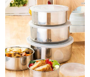 3 Pcs Stainless Steel Food Storage Container Bowl with Lid for Kitchen  - Similar Product Imag - ID 139361