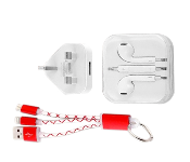 Top Headphone Deals For Fashionable 3in1 Earpods Handsfree ring Cable and USB Power Adapter Big Gift Set Red and whiteSC002 - ID 141471