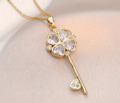 Shiny Transparent Cubic Zirconia Lucky Flower Key Pendant Necklace  - Similar Product Imag - ID 141600