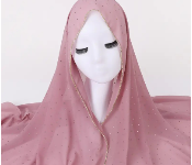 Rhinestone Decor Chiffon Scarf Classic Hijab Pink  - Similar Product Imag - ID 141639