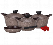 Badreig Lahoya BD 9PCS CH Chocolate Marble 9 Pieces Non Stick Cookware Set Granite  - Similar Product Imag - ID 7142629