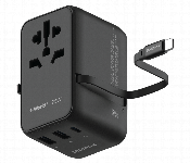 MOMAX 1 WORLD 25W 3 PORT WITH BUILT IN USB C CABLE AC TRAVEL ADAPTOR  BLACK  - Similar Product Imag - ID 7143138