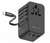 MOMAX 1 WORLD 70W GAN 3 PORT WITH BUILT IN USB C CABLE AC TRAVEL ADAPTOR BLACK  - Similar Product Imag - ID 7143139