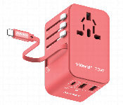 MOMAX 1 WORLD 70W GAN 3 PORT WITH BUILT IN USB C CABLE AC TRAVEL ADAPTOR RED  - Similar Product Imag - ID 7143140