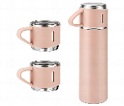 Stainless Steel 500 ML Vacuum Flask Set with 3 Steel Cups and 12 Hour Heat Storage Pink Color 3 set  - Similar Product Imag - ID 7143663