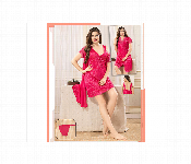 Ladies Bridal Nighty 2 Pcs Set Pink Color Elegant Sleepwear for Special Occasions Size XXL  - Similar Product Imag - ID 7143785