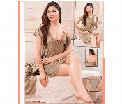 Ladies Bridal Nighty 2 Pcs Set Light Brown Color Elegant Sleepwear for Special Occasions Size L  - Similar Product Imag - ID 7143795