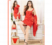 Ladies Bridal Nighty 2 Pcs Set Red Color Elegant Sleepwear for Special Occasions Size L  - Similar Product Imag - ID 7143798