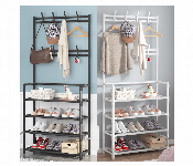 Metal Shoes Rack Stand with Clothes Hanger Black  - Similar Product Imag - ID 7144740