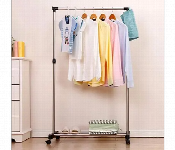 Stainless Steel Single Pole Rail Telescopic Movable Portable Adjustable Clothes Garment Hanging Rack Stand With Wheels  - Similar Product Imag - ID 7151561