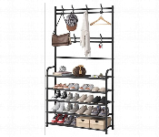 5 In 1 Shoe And Hat Rack Free Standing Coat Rack Shoe Cabinet With 12 Hooks And Grid Panel Metal Stand  - Similar Product Imag - ID 7154228