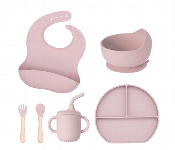 Silicone Baby Feeding Set With Suction Plate Bowl Bib And Utensils Dusty Pink  - Similar Product Imag - ID 7156005