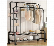Clothes Rack Metal Hanger Organizer With Side Shelves And Wheels Black  - Similar Product Imag - ID 7158692