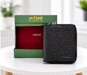 Zefani Genuine Leather Zip Wallet For Men 1209 Bk Bi Fold Card Holder Black  - Similar Product Imag - ID 7159901
