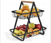 2 Tier Countertop Fruit Basket Storage Vegetable Rack Bread Display Stand Kitchen Organizer Black  - Similar Product Imag - ID 7161024
