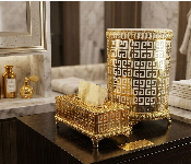 Luxurious Golden Tissue Box And Trash Bin Set  - Similar Product Imag - ID 7163933