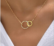 Women Interlocking Double Circle Pendant Necklace Gold Tone Elegant Cubic Zirconia Crystal Link Chain Jewelry  - Similar Product Imag - ID 7164706