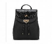 Women Elegant Black Backpack Croc Textured Flap Fashion Casual Travel Bag  - Similar Product Imag - ID 7165647