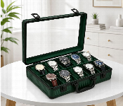 Aluminum Watch Storage Organizer Case 12 Slots Luxury Watch Box With Glass Display Lid Lock And Handle Green  - Similar Product Imag - ID 7170087