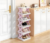 6 Tier Foldable Shoe Rack Multifunctional Pink White Storage  - Similar Product Imag - ID 7170609