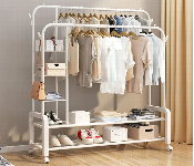 Double Pole Double Layer Clothes Hanger Rack With Wheels And Storage 58Kg  - Similar Product Imag - ID 7171170