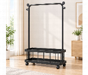 Single Rod Clothes Rack With Storage Shelf Wheels And Side Hooks Black  - Similar Product Imag - ID 7171816