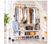 Heavy Duty Double Rail Garment Rack With Storage Shelf Wheels 48Kg White Tw 610 2  - Similar Product Imag - ID 7172000