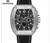 Naviforce Nf8053 Mens Sport Chronograph Watch Tonneau Black Silver Quartz 46Mm Leather Strap  - Similar Product Imag - ID 7172231