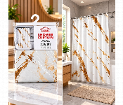 In House Shower Curtain 180 X 180 Cm White Gold Peva Bathroom Curtain With 12 Hooks Sct 1871  - Similar Product Imag - ID 7173061