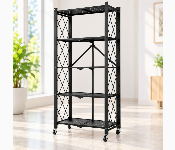 5 Tier Folding Storage Rack With Wheels Rolling Shelf Trolley For Kitchen Bathroom Laundry Garage Black  - Similar Product Imag - ID 7173119