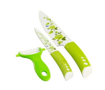 Taqdeer 9312 3 Pieces Knife And Peeler Set White And Green in UAE