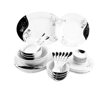Royalford RF6972 35 Pieces Melamine Ware Dinner Set - White & Black in KSA
