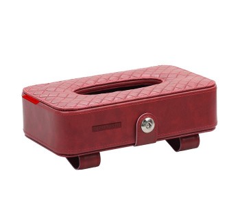 Promate TissueBox PU Leather Clip Car Sun Visor Tissue Box Holder For Facial Tissue & Other Napkin Papers - Red in KSA
