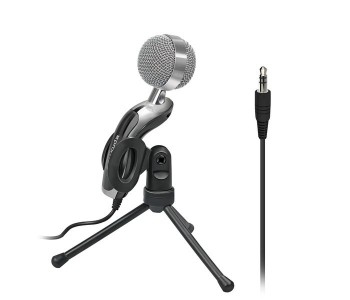 Promate Tweeter-7 3.5mm Professional Condenser Sound Podcast Studio Microphone With Rotational Stand, Black in KSA